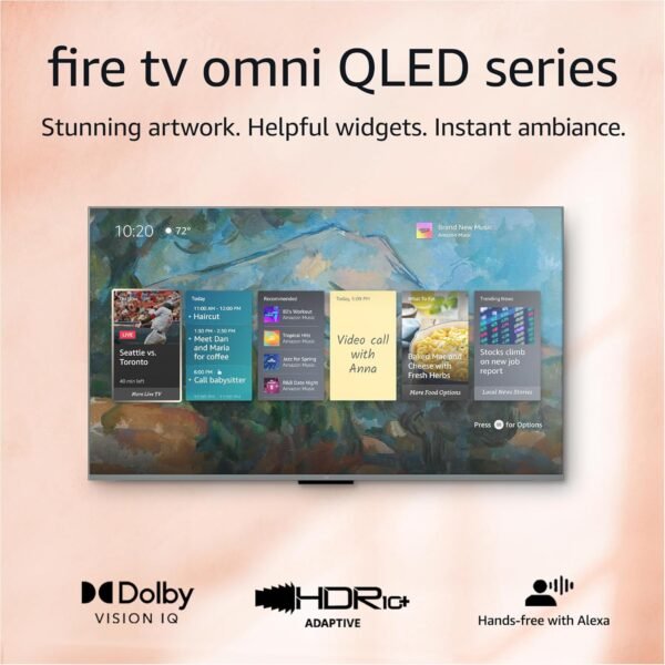 Amazon Fire TV 65" Omni QLED Series 4K UHD smart TV, Dolby Vision IQ, Fire TV Ambient Experience, local dimming, hands-free with Alexa Amazon Fire TV 65" Omni QLED Series 4K UHD smart TV, Dolby Vision IQ, Fire TV Ambient Experience, local dimming, hands-free with Alexa